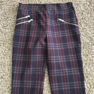 Zara Woman Pants Trousers With Zippers  Tartan Plaid Blue Red Yellow SZ M NWOT